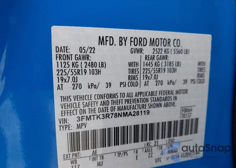 2022 Ford Mustang Mach-E Premium z USA, uszkodzony, nr VIN 3FMTK3R78NMA28119